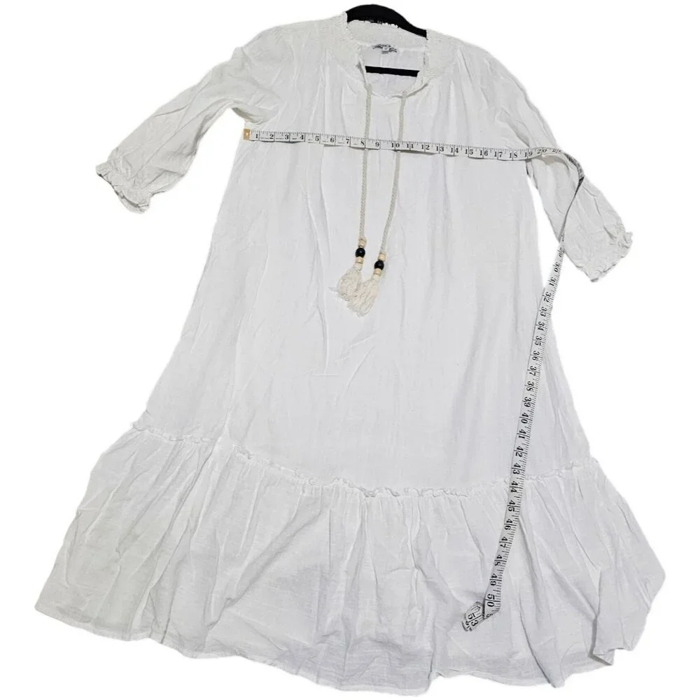 Yakira Bella White Boho Dress M Viscose Linen Blend - Picture 9 of 9